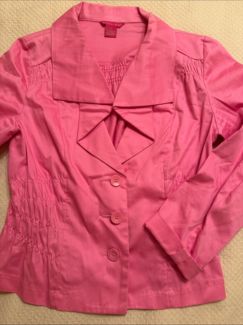 Sunny Leigh Pink Button-Up Blazer with Shirred Sides